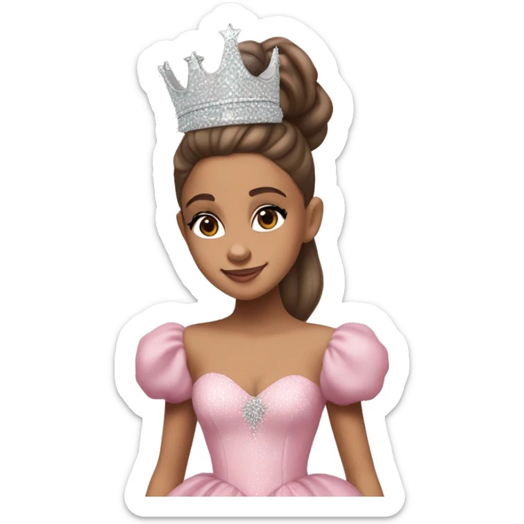 Realistic Ariana grande in float pink dress with crown as Glinda from the new wicked movie   sticker