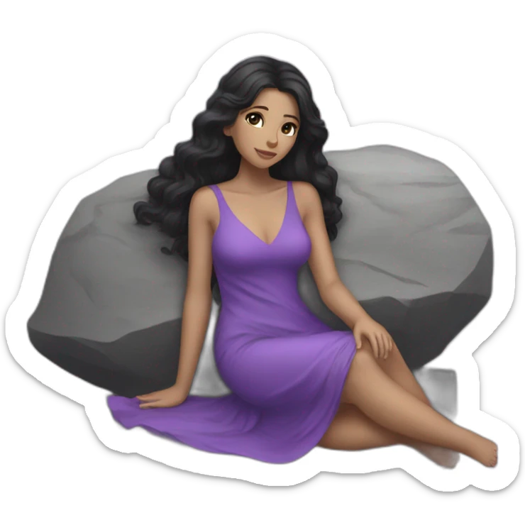 a black hair white girl laying back on stone with purple dress sticker