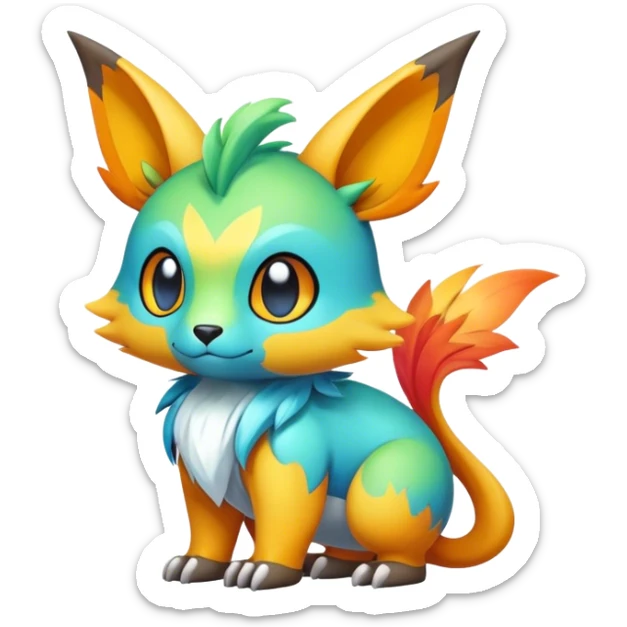 Cute cool colorful fantasy animal hybrid Fakemon full body sticker