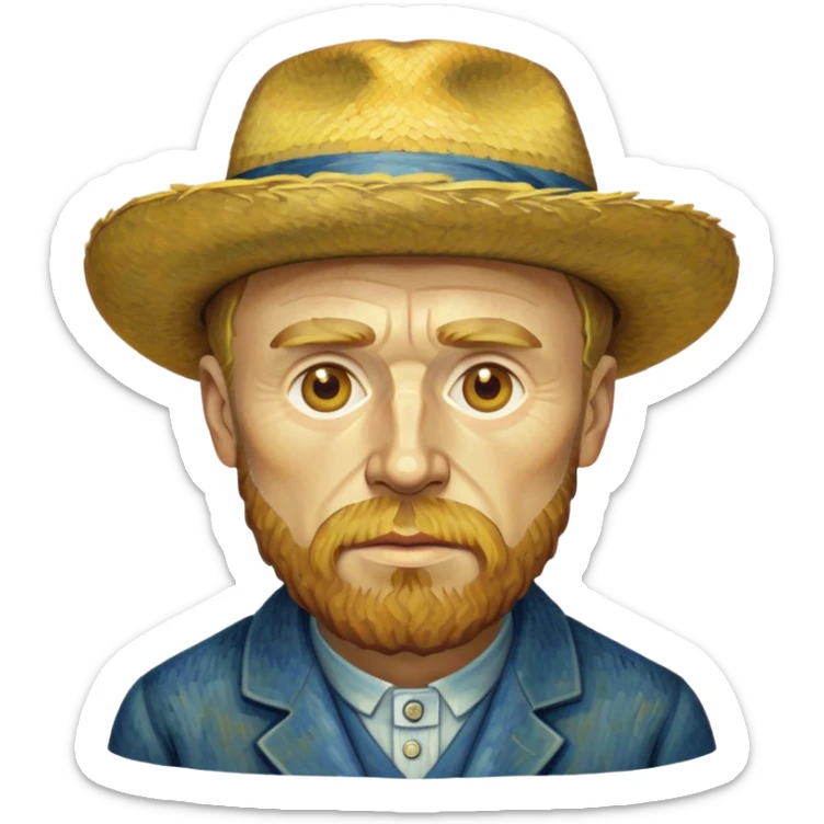 Cinematic Realistic Vincent van Gogh Portrait Emoji, depicted as the iconic artist with expressive brushstrokes and soulful eyes, rendered with rich textured detail and dynamic emotive lighting that captures his creative genius. sticker