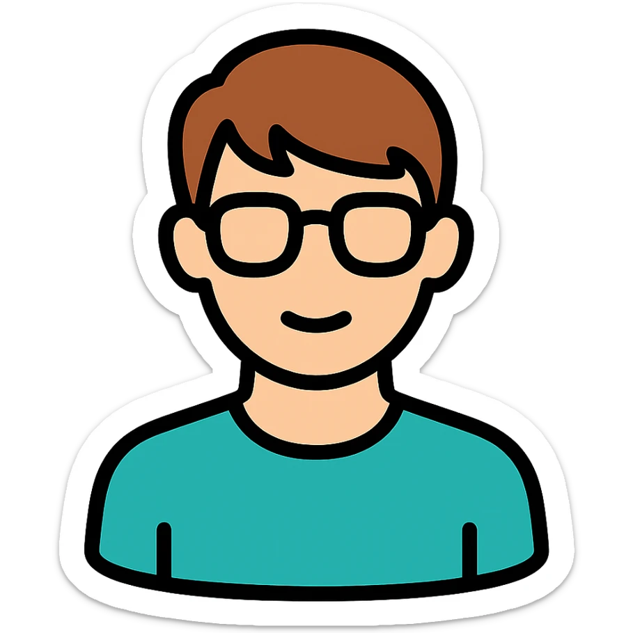 male with glasses, French cut hairstyle, brown hair sticker