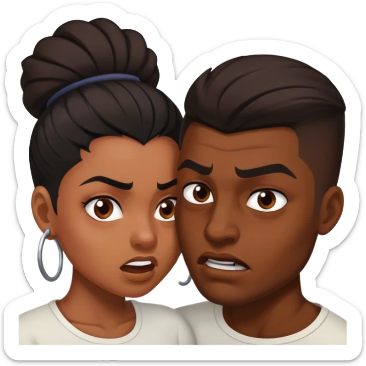 Black Brown skin woman dark haired  man with fade tussling sticker