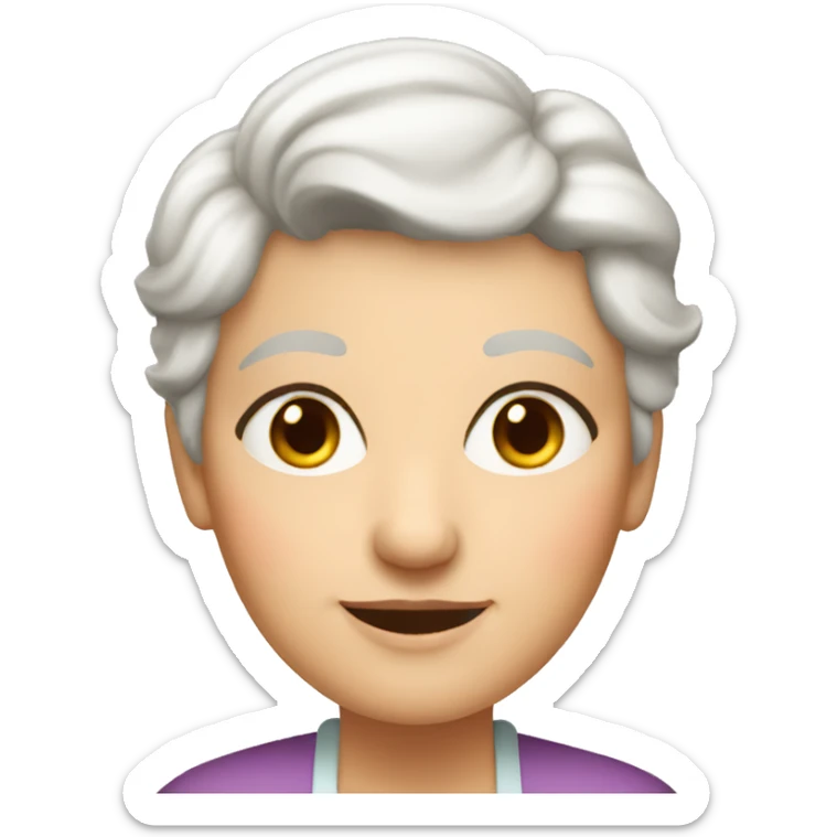 grandma with very sort blonde hair cooking with no glasses and brown eyes sticker