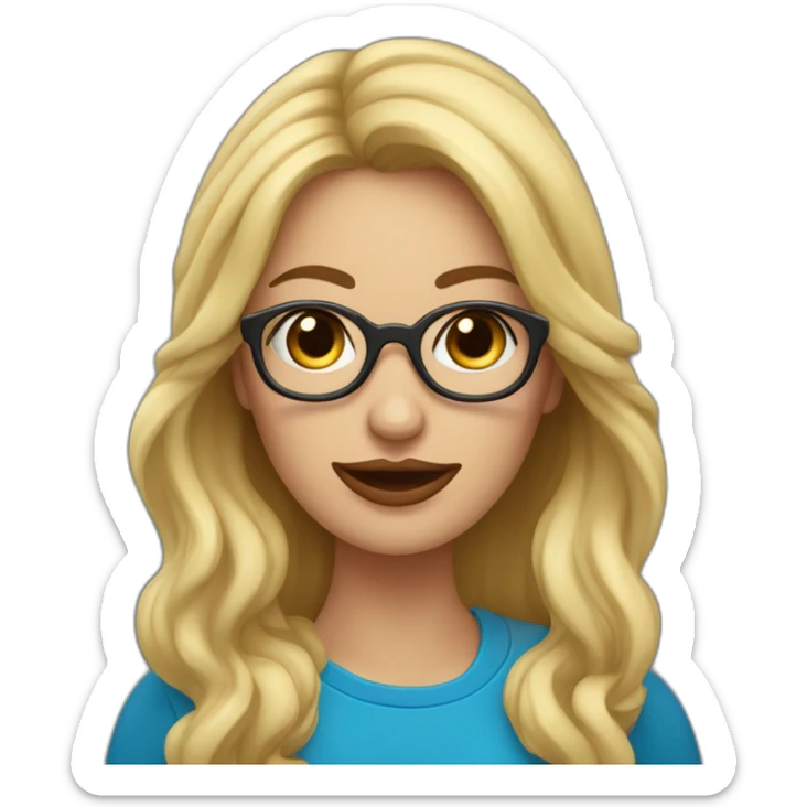 mujer rubia con pelo largo ondulado, con ojos azules, labios rojos y gafas negras sticker