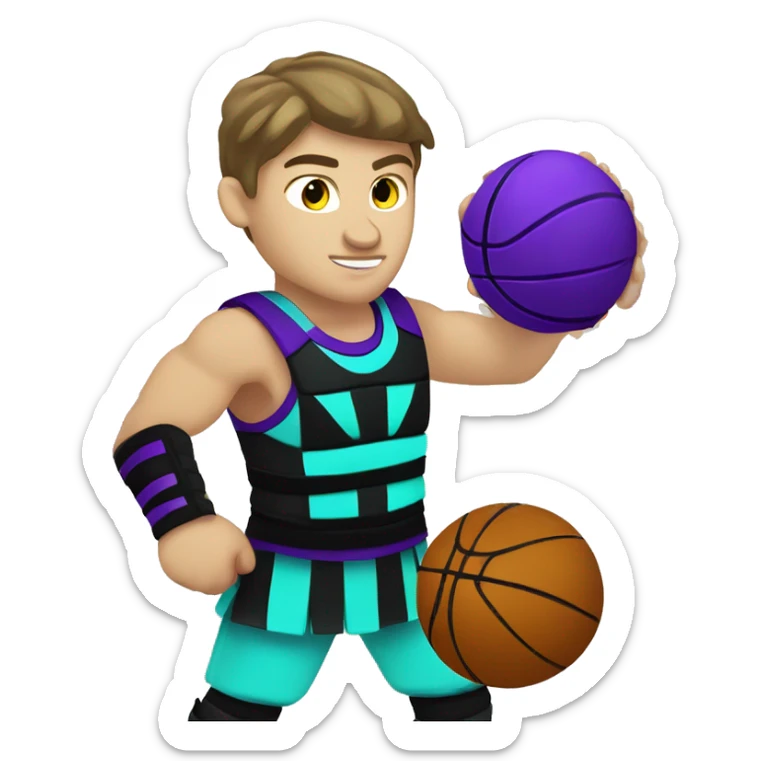 Caucasian youth gladiator playing basketball wearing purple black and aqua sticker