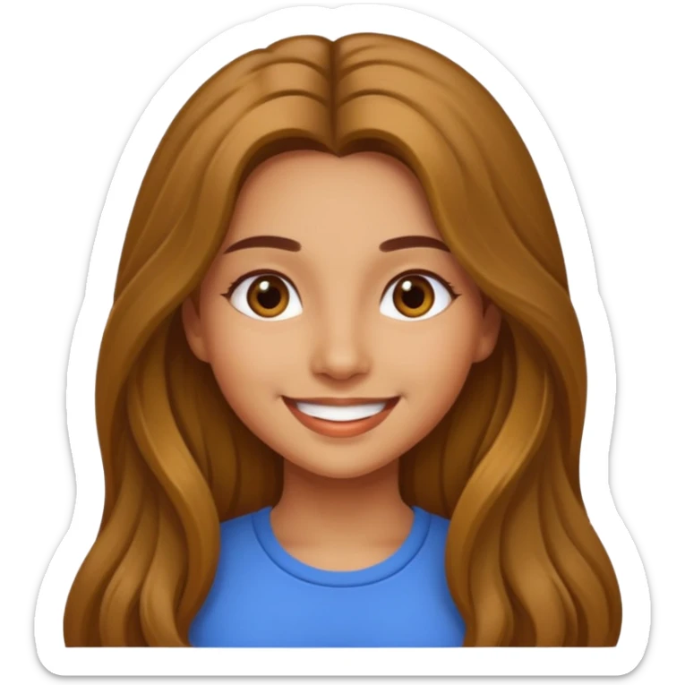 create a girl with hazel long hair, olive colour eyes and beautiful smile sticker