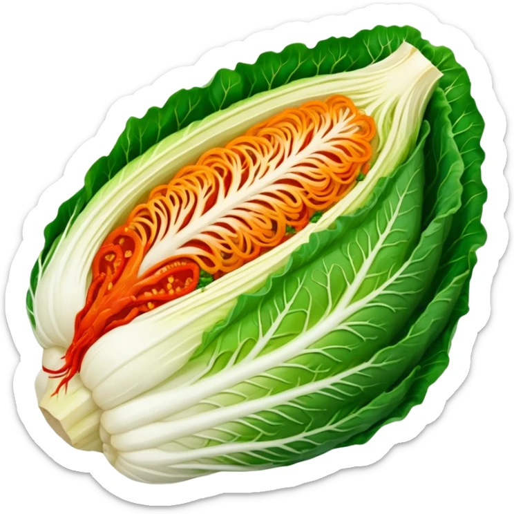 cross-section of napa cabbage with kimchi red seasoning, no green, no face sticker