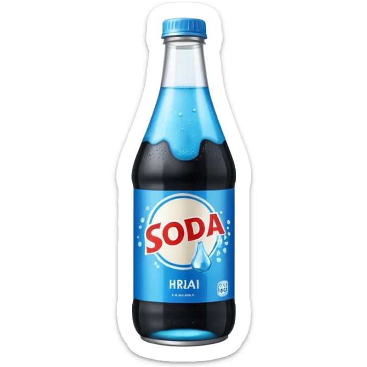 A soda called hraj and soda juice color black and the paper saying hraj is blue a bottle sticker