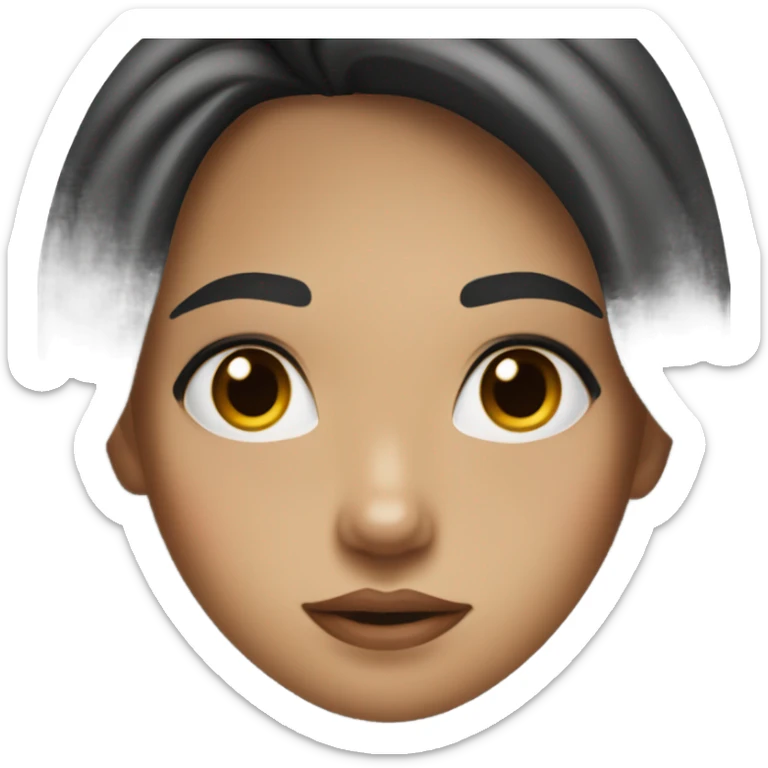 Light tan girl  wavy long hair black, cleavage wearing white top and dark black eyes sticker