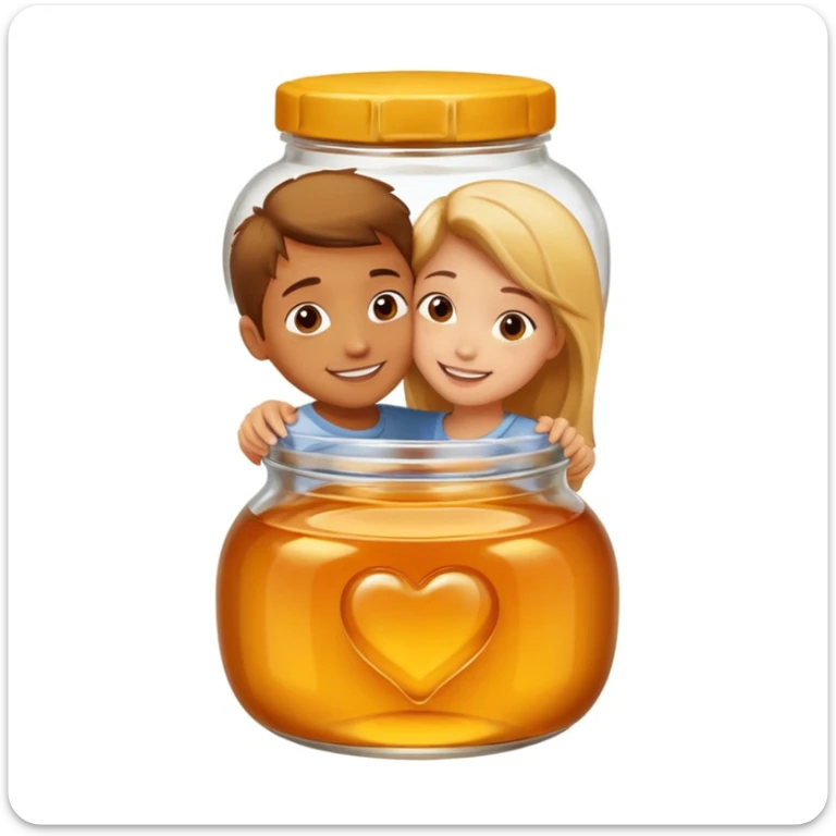 A boy and a girl inside a jar of honey hugging and kissing sticker