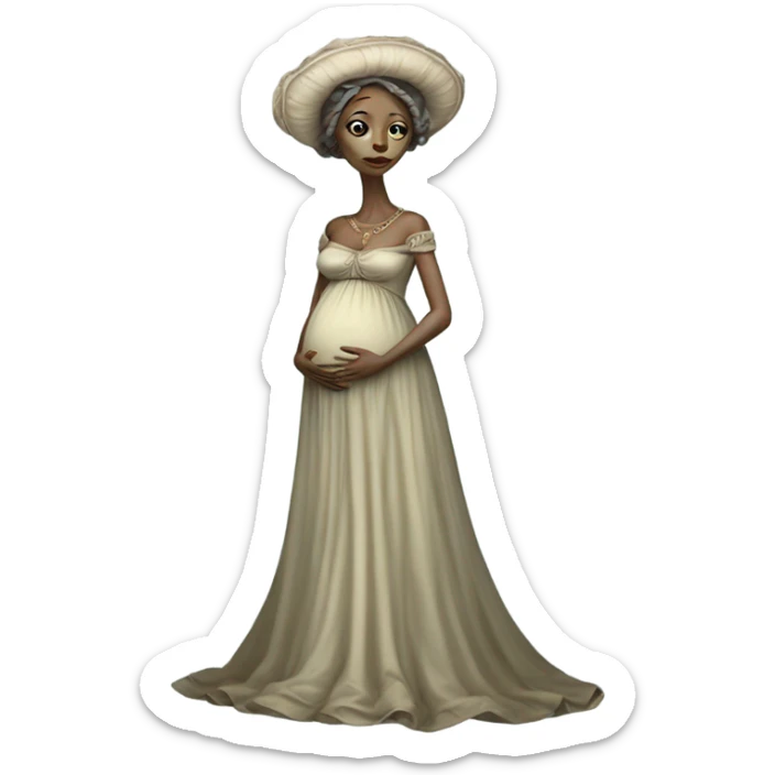 Pregnant alien woman, full body, in victorian elegant dress sticker
