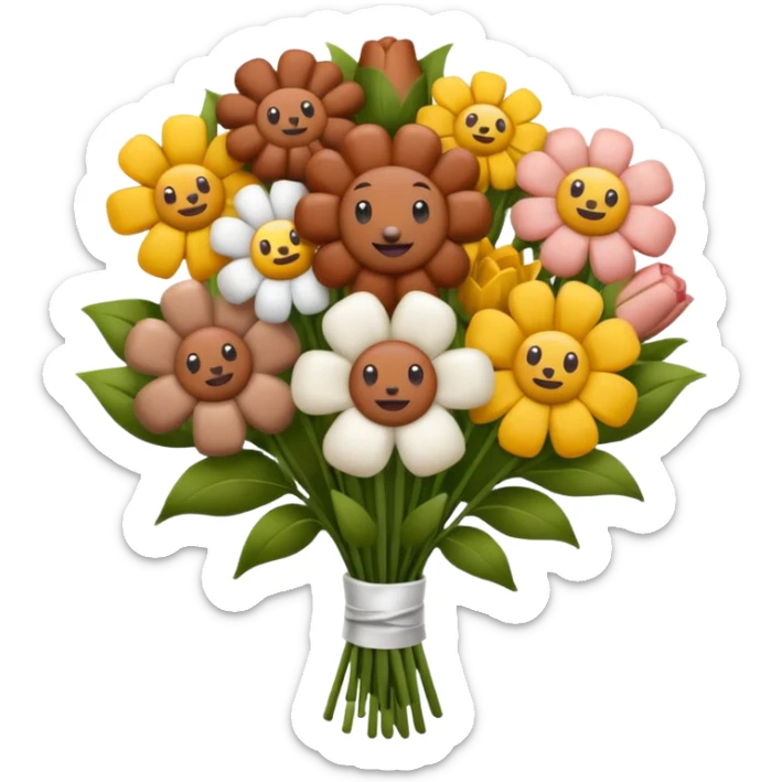 Make emoji flower bouqet from base sausage, holding bouqet white color sticker