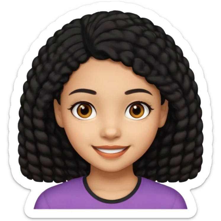 a girl that has black 3c hair textures and lightskin, It has brown eyes, a nose, lips, and it’s smiling. sticker