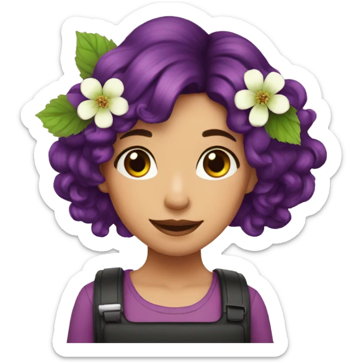 Girl with blackberry hair anda blackberry flower sticker
