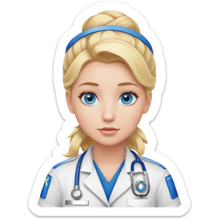 Paramedic girl with blonde hair updo and blue eyes sticker