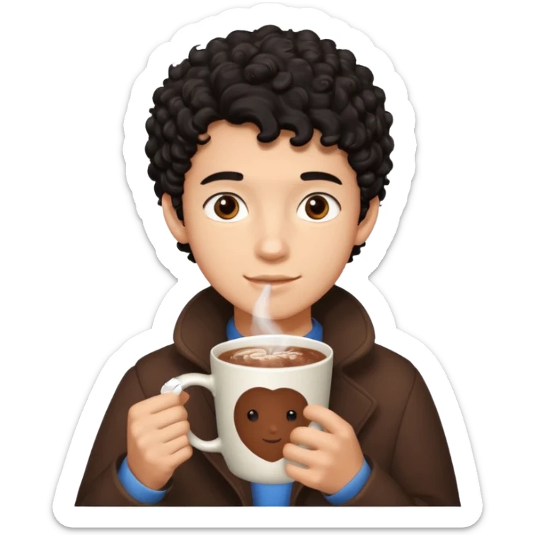 Un homme de 16 ans aux cheveux noirs bouclés avec une couleur de peau, couleur, chocolat chaud, tout skinny  sticker