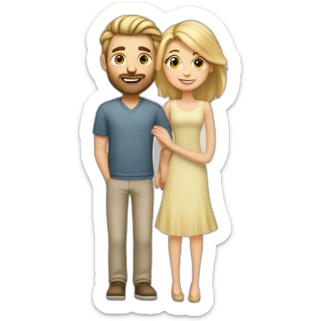 in love caucasian couple brownhear man, blonde woman sticker
