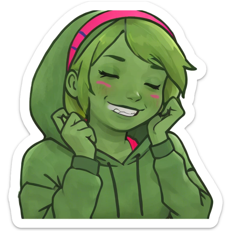 Blonde girl with arms crossed grabbing neck and laughing/cryjng sticker