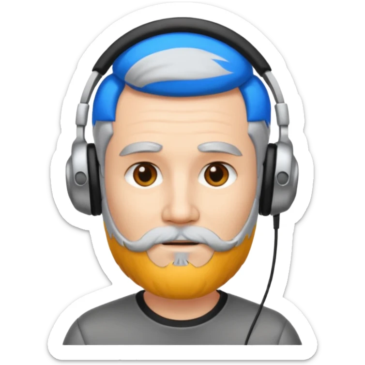 black and silver hair with beard and headphones white skin male sticker