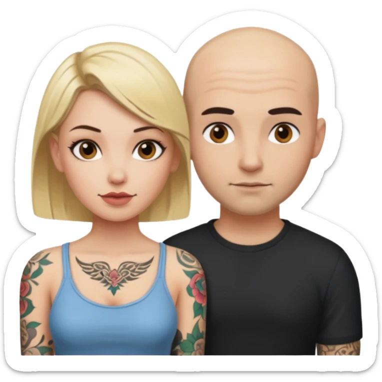 throuple blonde female brunette female with tattoed bald male sticker