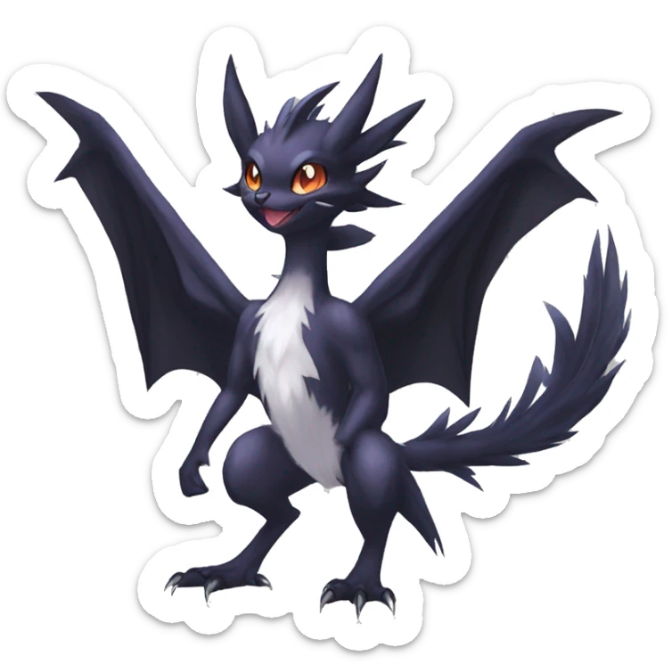 Edgy Cool Fluffy Nargacuga-Noivern-Pokémon-fusion-cat Full Body sticker