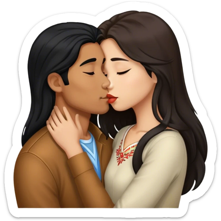 Caramel brown Guy with long black hair kissing brown hair Filipina sticker