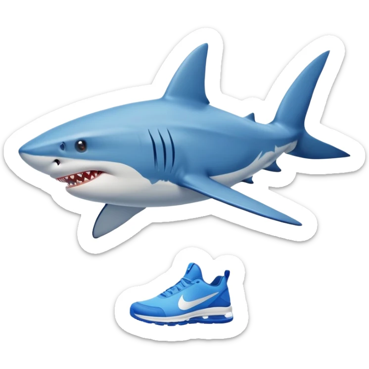 a shark with human legs wearing a pair of blue nike shoes sticker