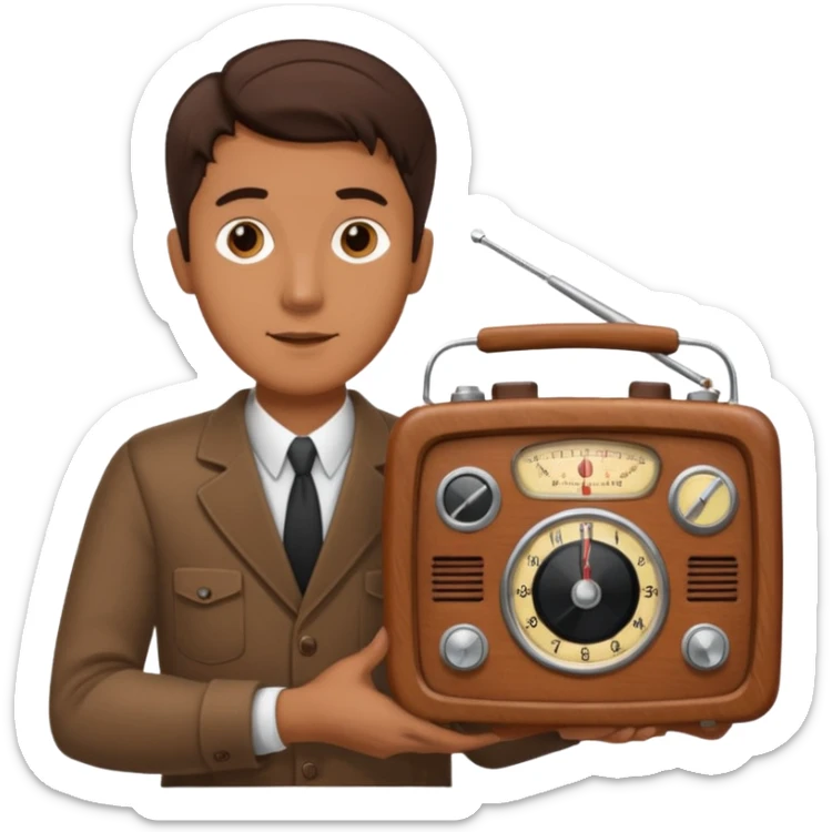 a vintage radio in the hands of a man  sticker