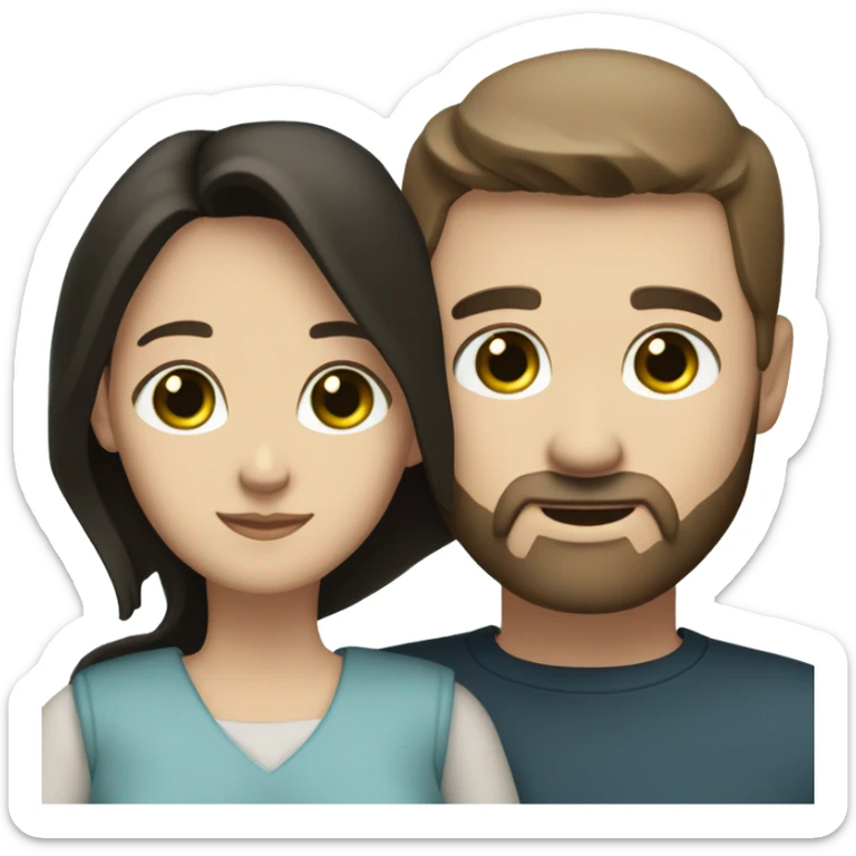 White man BROWN beard and blue eyes and BROWN hair hugging white woman with long straight black hair and green eyes sticker