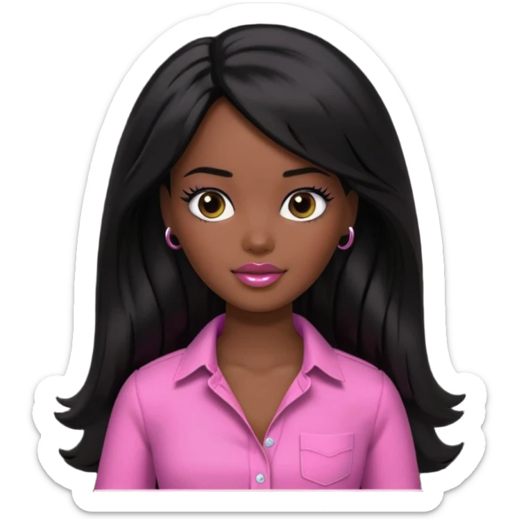 Make skin Darker skin Black barbie, long black  hair, pink  shirt  sticker