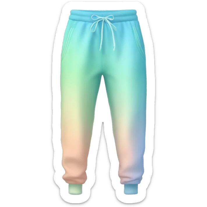 Realistic pair of pastel blue pastel green and peach ombre jogger pants isolated.  sticker