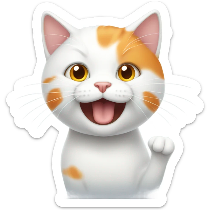 White cat with a little orange hair on its head meowing with his paws in the air sticker