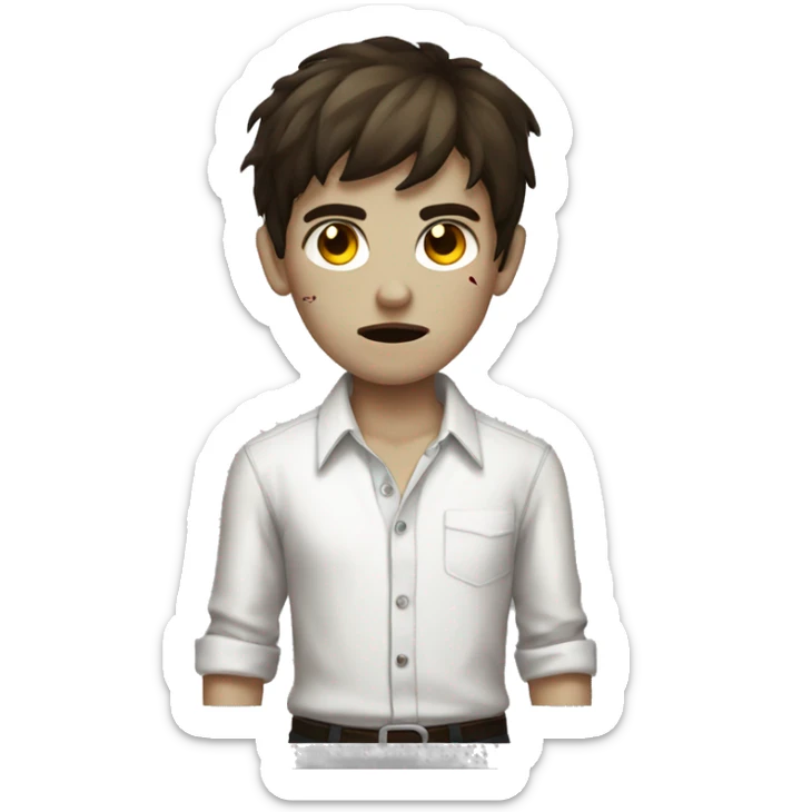 boy zombie teen with dark brown hair medium and white slim shirt sticker
