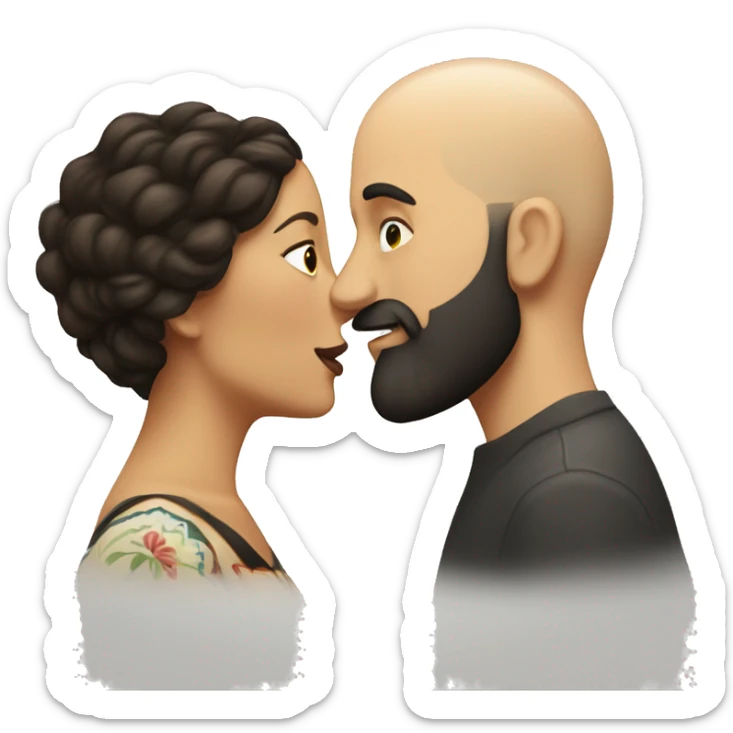 White bald man with dark beard kissing short Mexican woman with long dark wavy hair sticker