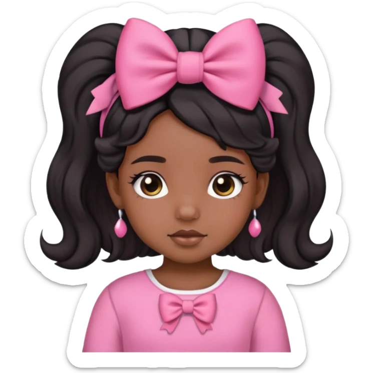 Dusky skin girl medium baby hair black with a bow on her hair and cute clothes in pink sticker