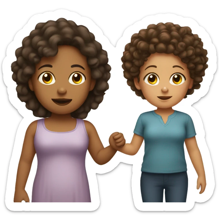 woman with straight Brunette hair holding a girl toddler with curly hair sticker
