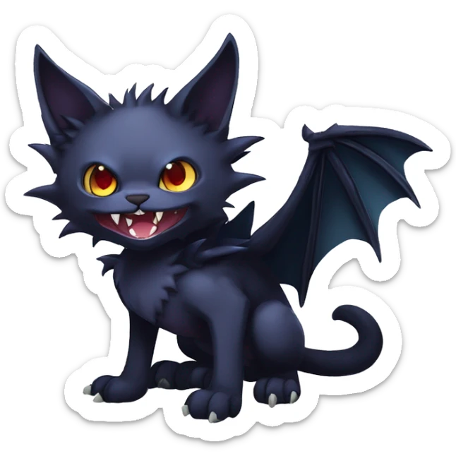   cool edgy beautiful fantasy anime-style dark animal vampiric Nargacuga-cat-hybrid Fakemon with big fangs and bat-wing-ears full body sticker