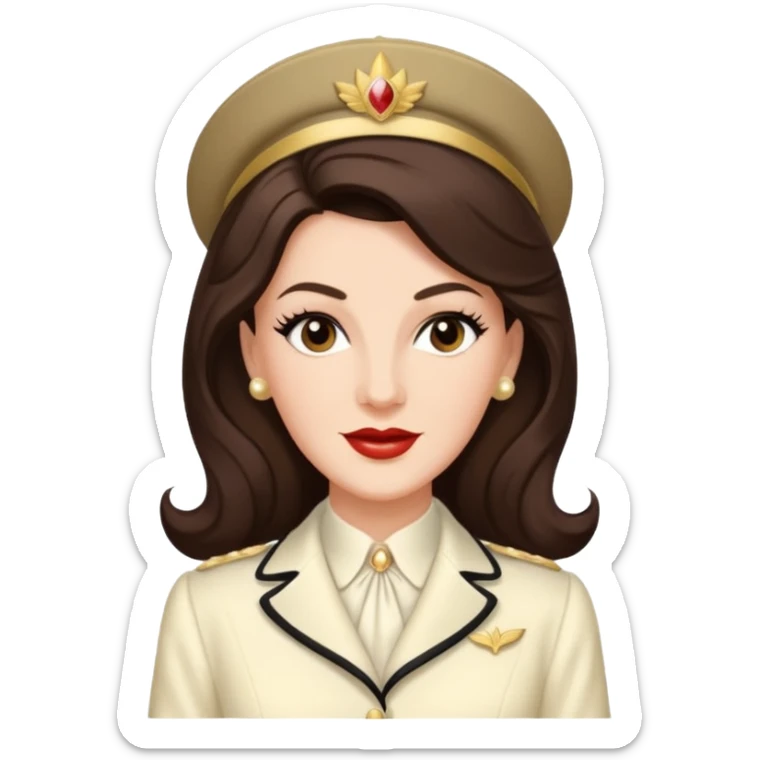 Maxene Andrews from the Andrews Sisters with long dark brown hair, ivory outfit sticker