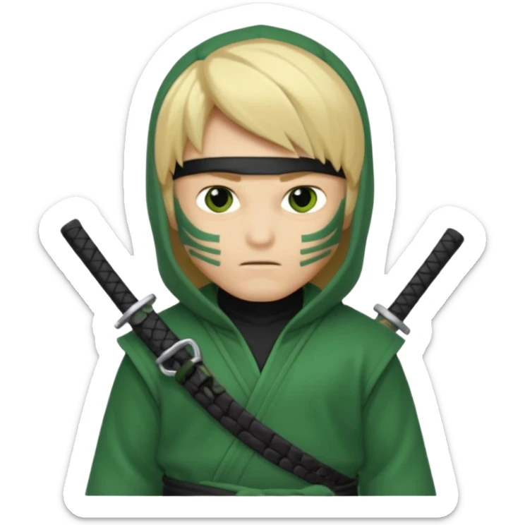 Green ninja Lloyd garmadon blonde hair, kaptur hoody on his head but blonde grzywka visible  sticker