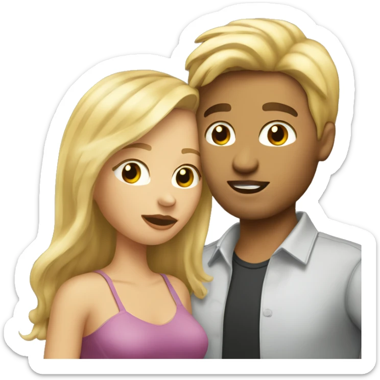 Blond-hair-woman-and-brunette-hair-man-kisses sticker