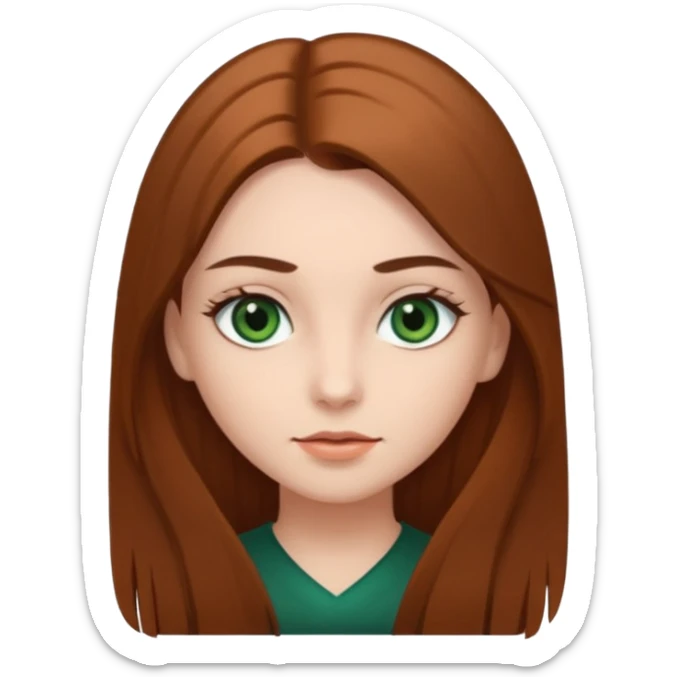 Girl with dark green eyes, light eyebrows and long brown straight hair sticker
