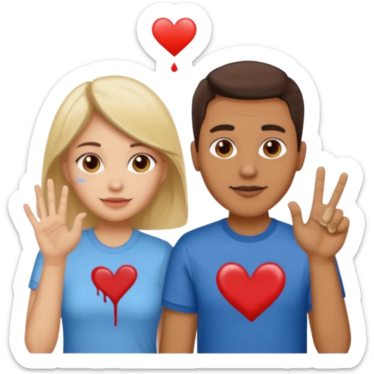 a couple the man has a shirt that says i love to finger paint and the womans shirt says am paint sticker