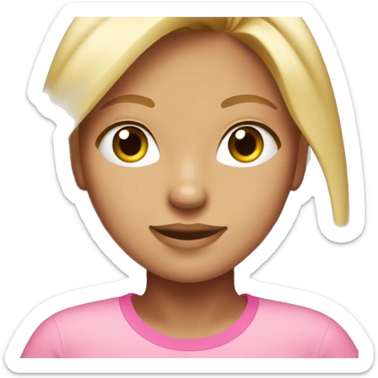 A girl that’s tan and has blonde hair with brown eyes wearing pink shirt sticker