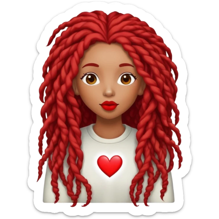 Afrolatina with long red deadlocs with curls at the ends sending a kiss with love with a heart  sticker