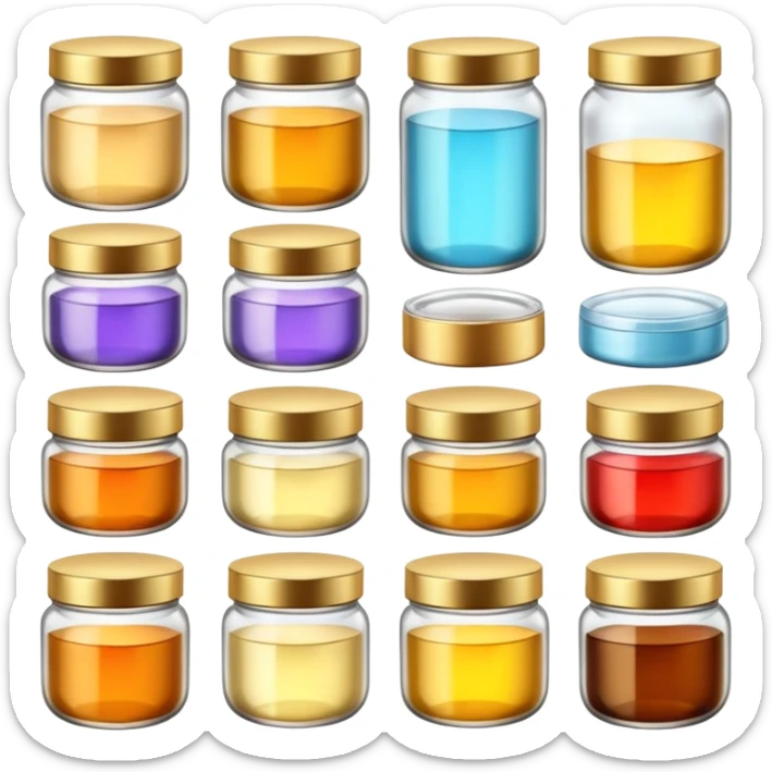 Varios produtos de beleza com tampa dos potes dourados e fundo transparente pra usar como figurinha sticker
