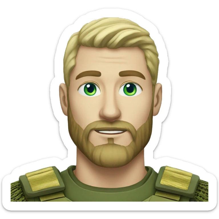 ukrainian military blonde man with a beard with green eyes with blue viking paint on the face  sticker
