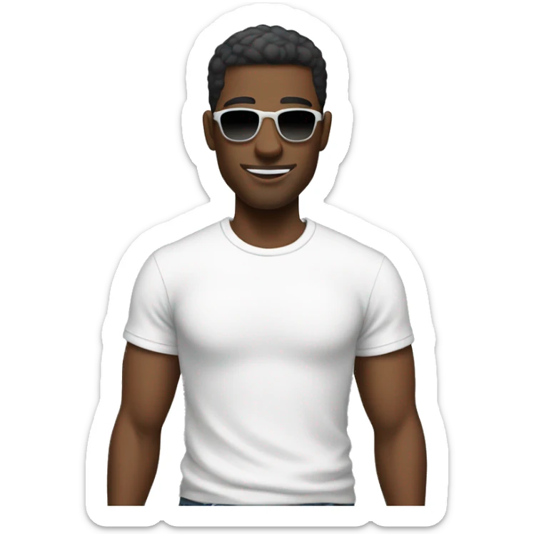 slightly ebony man with an fade haircut and sunglasses dressed in a white T-shirt sticker