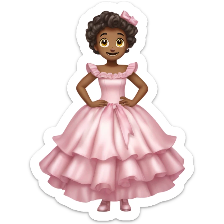 Satin pink pastel soft tiana ruffle dress and add pink ribbons (without people) sticker