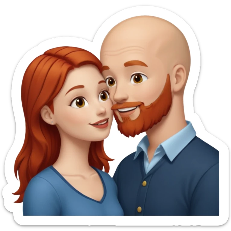 White Bald man with red beard kissing white girl with brown hair sticker