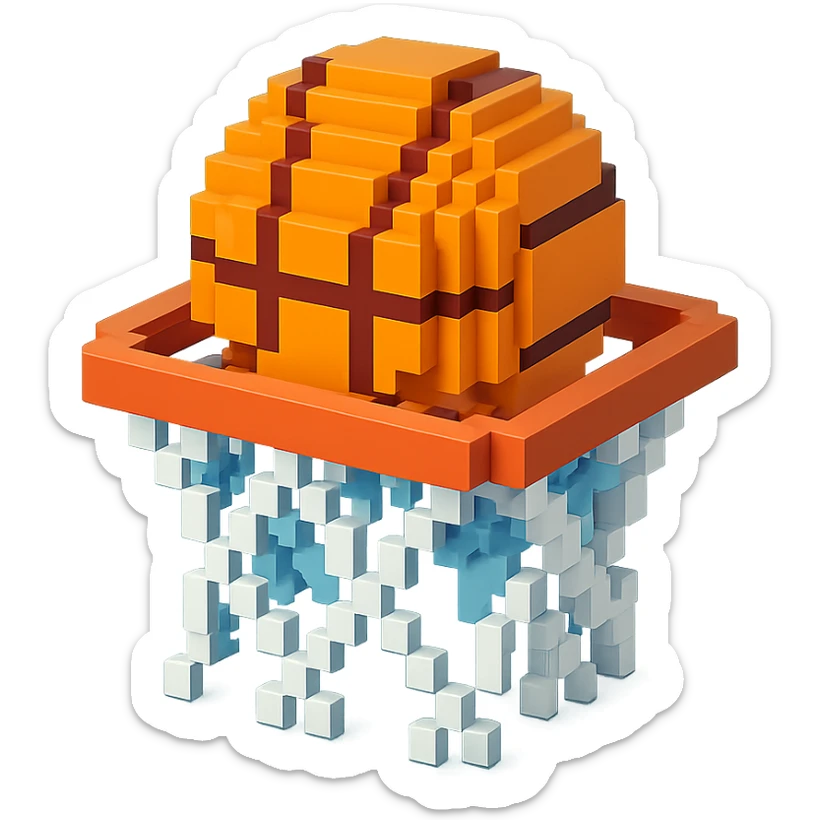 A voxel-style basketball in a net sticker